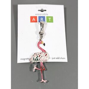 Roman Wearable Art Pink Flamingo Magnetic Pendant Charm Large Enamel Statement